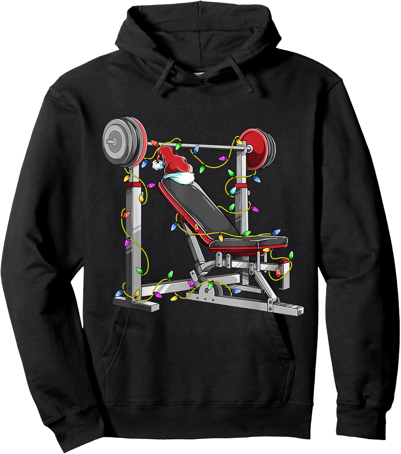 Santa In The Gym Funny Bench Press Christmas Weightlifting Hoodie - Hoodie | Black