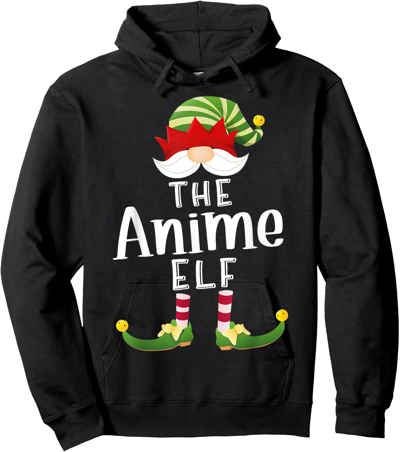 Anime Elf Group Christmas Funny Pajama Party Hoodie - Hoodie | Black