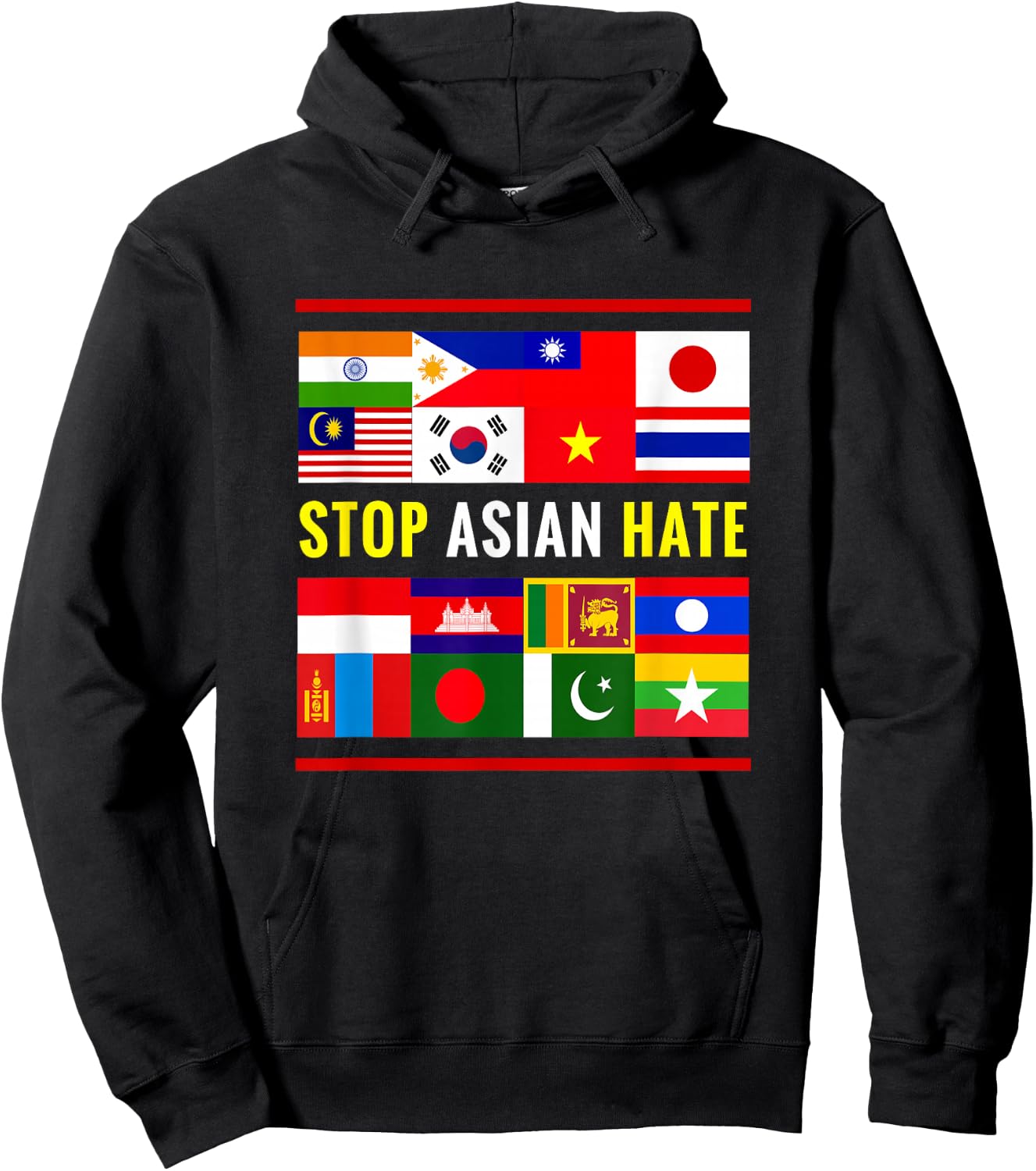 Stop AAPI Hate Support Awareness - Stop Asian Hate Flag Hoodie - Hoodie | Black