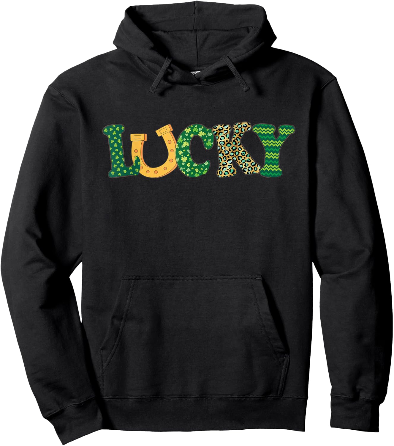 Lucky Horseshoe Women Kids Girls Cute St. Patrick's Day Hoodie - Hoodie | Black