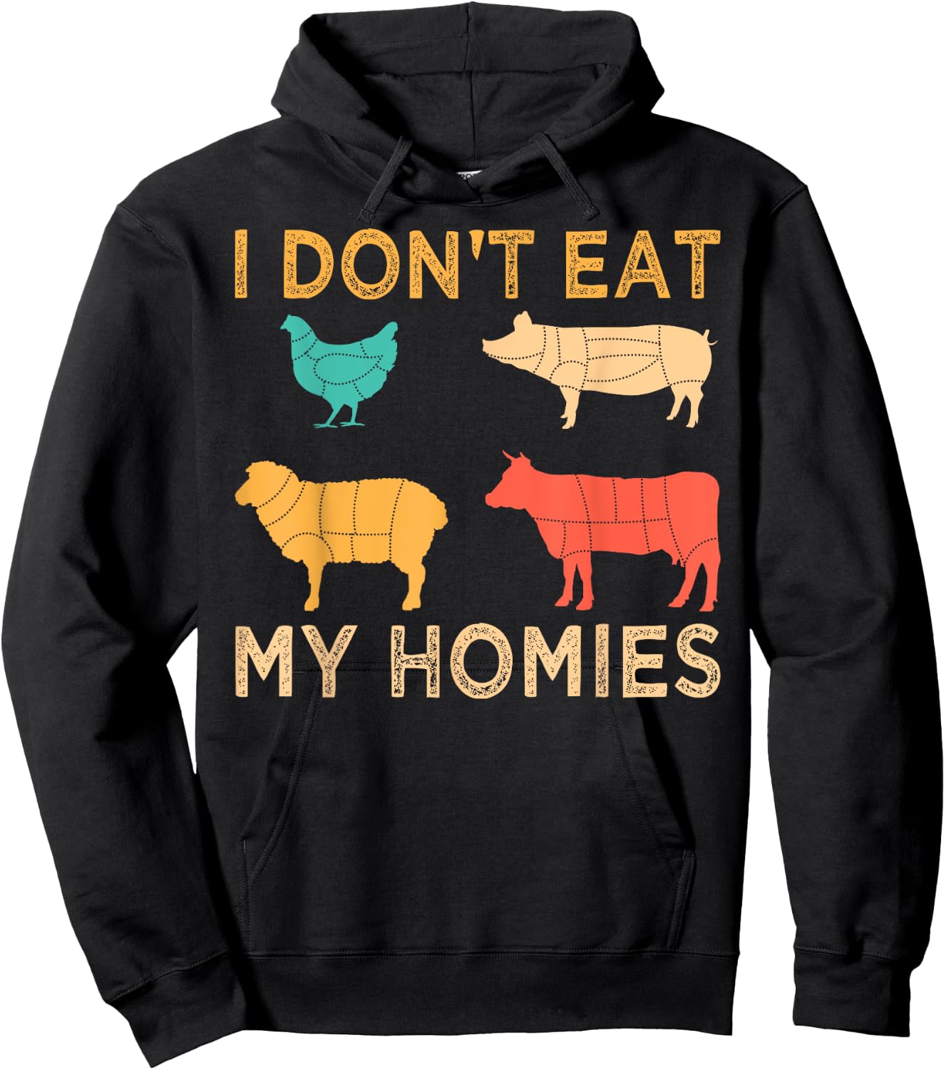 Vegan I Don't Eat My Homies Funny Vegetarian Retro Gift Hoodie - Hoodie | Black