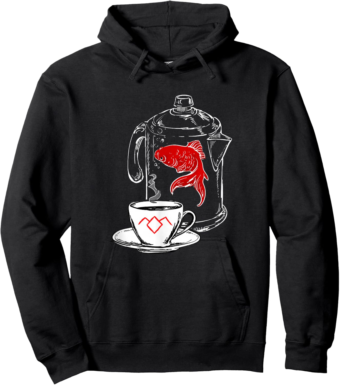 Twin Peaks Coffee Cup And Fish Outlines Hoodie - Hoodie | Black