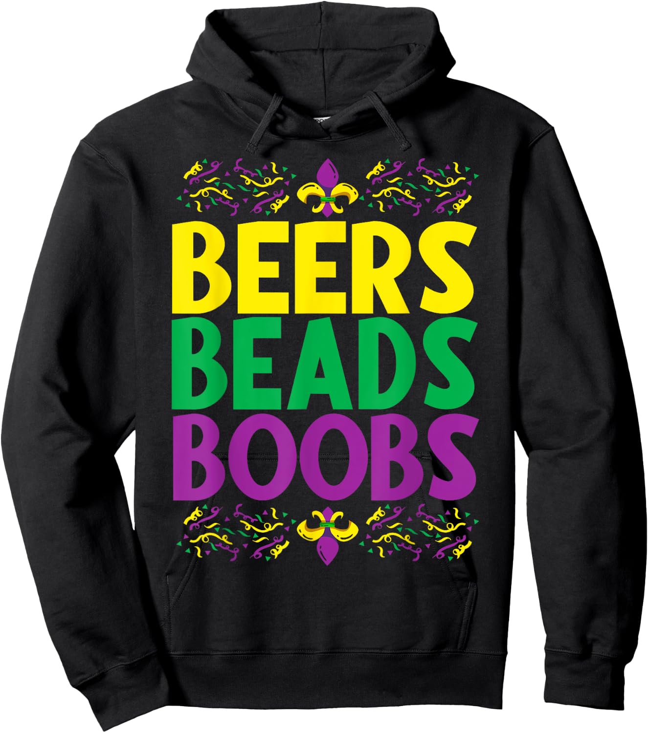 Beers Beads Boobs - Mardi Gras Celebration Carnival Costume Hoodie - Hoodie | Black