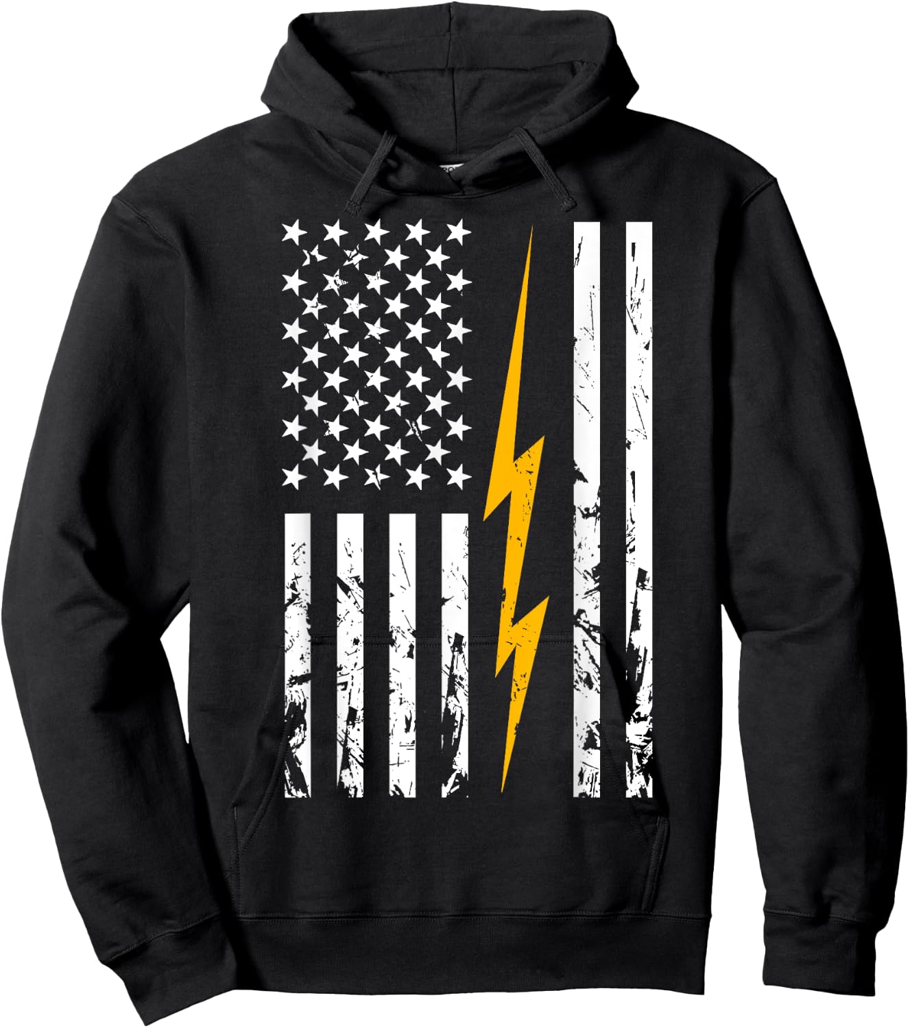 Electrician American Flag Electric Bolt Lineman USA Flag Hoodie - Hoodie | Black