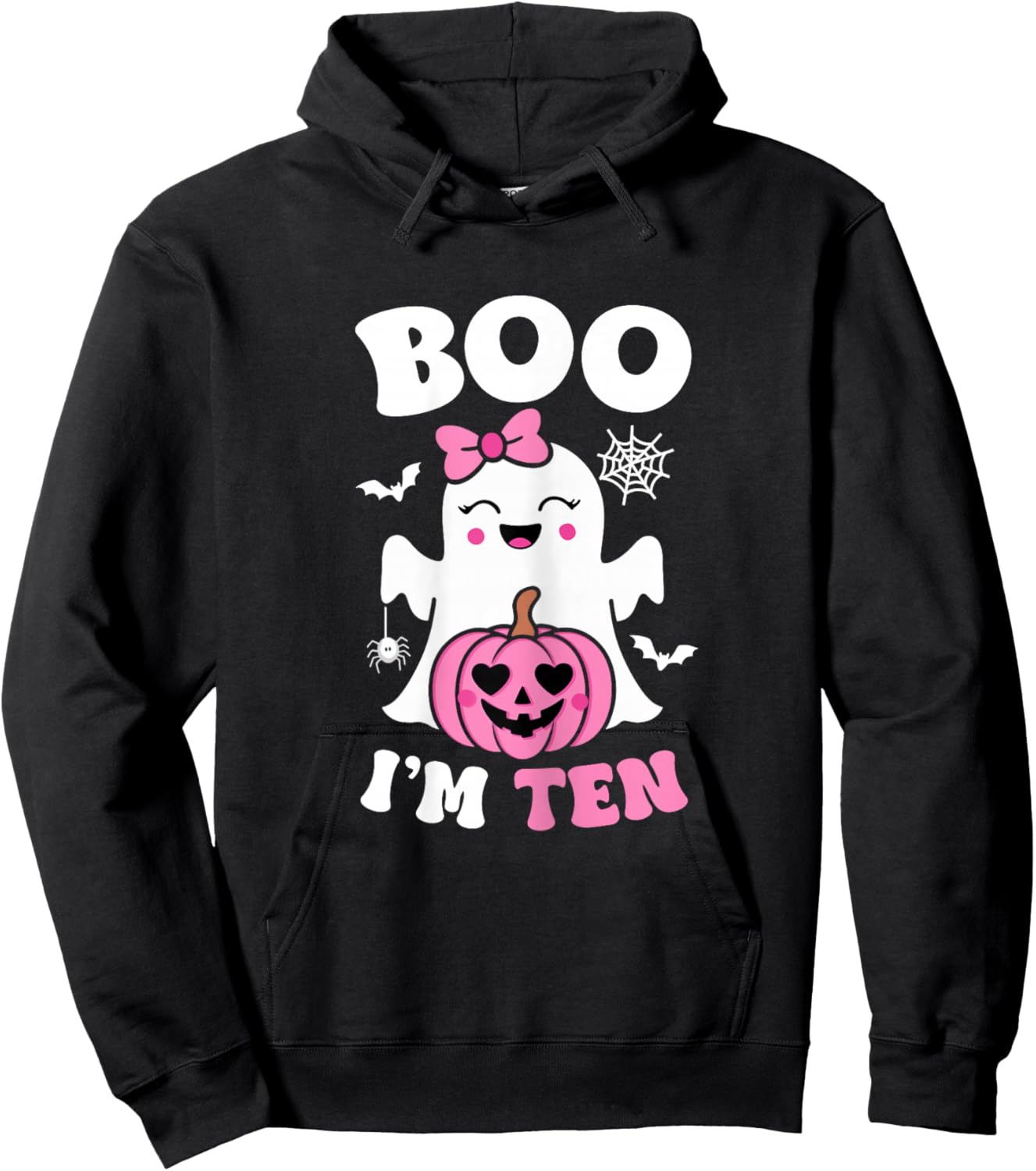 Ghost Boo I'm Ten Year 10th Birthday Girls Halloween Groovy Hoodie - Hoodie | Black