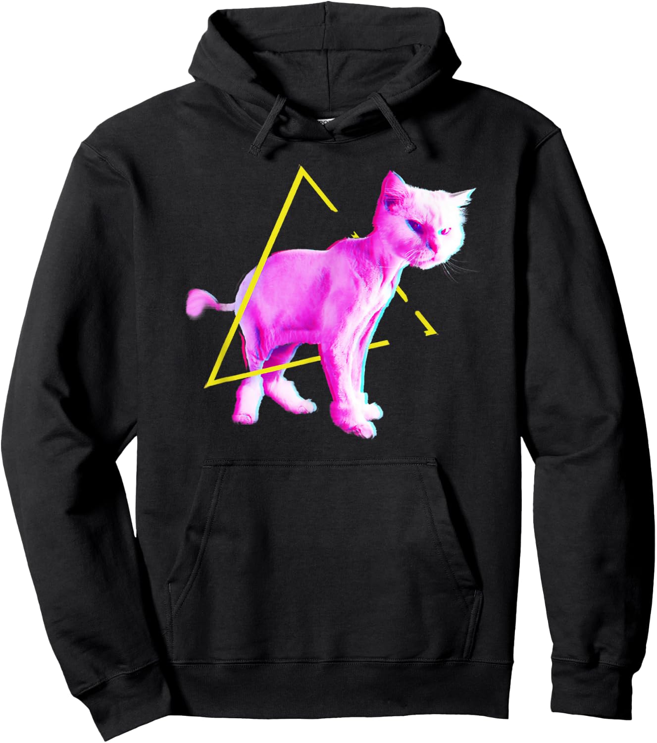 Funny Cat Synthwave Vaporwave Triangle 70s 80s Retrowave Cat Hoodie - Hoodie | Black