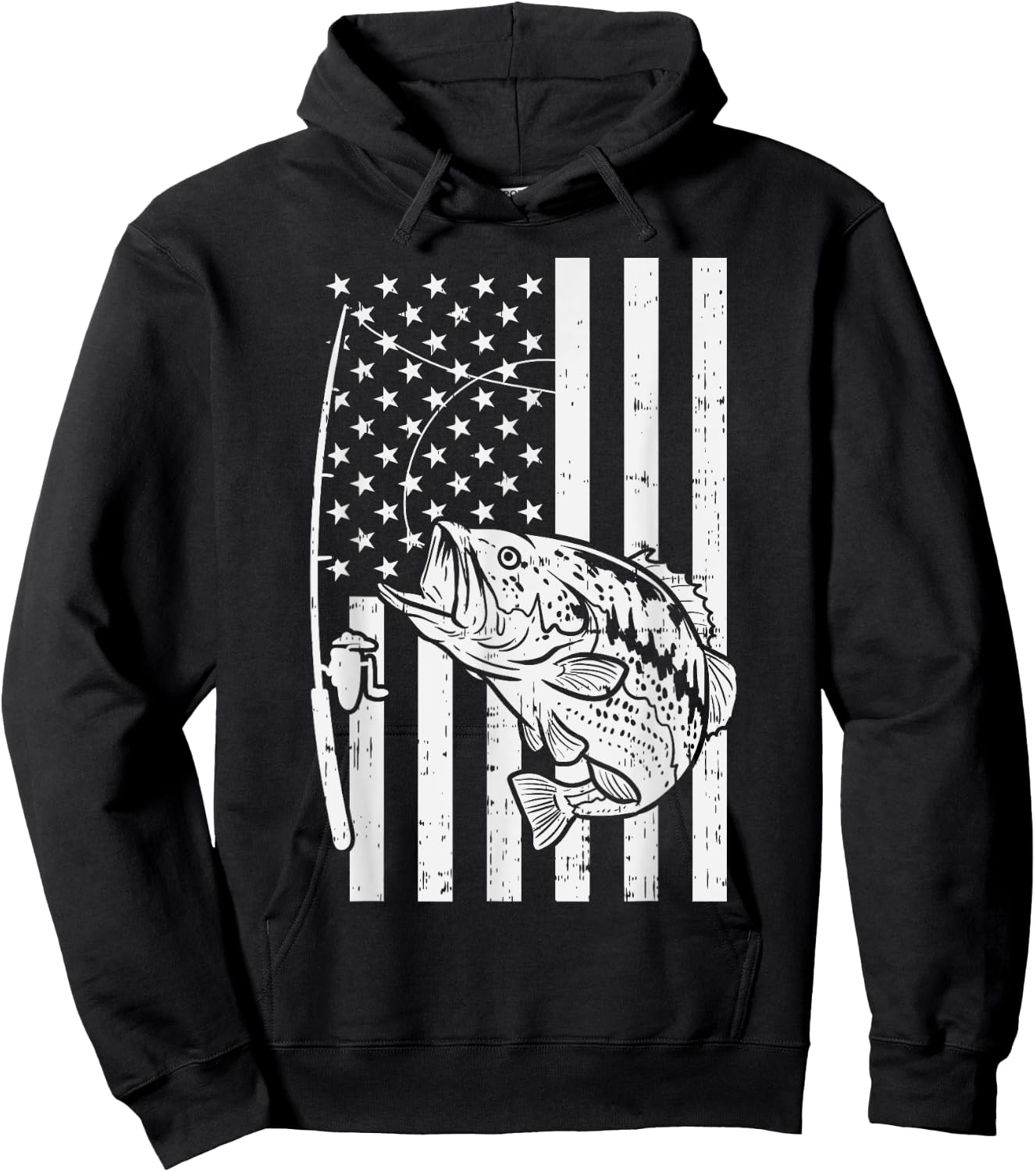 American Flag Bass Fishing Vintage Patriotic Fisherman Gift Hoodie - Hoodie | Black