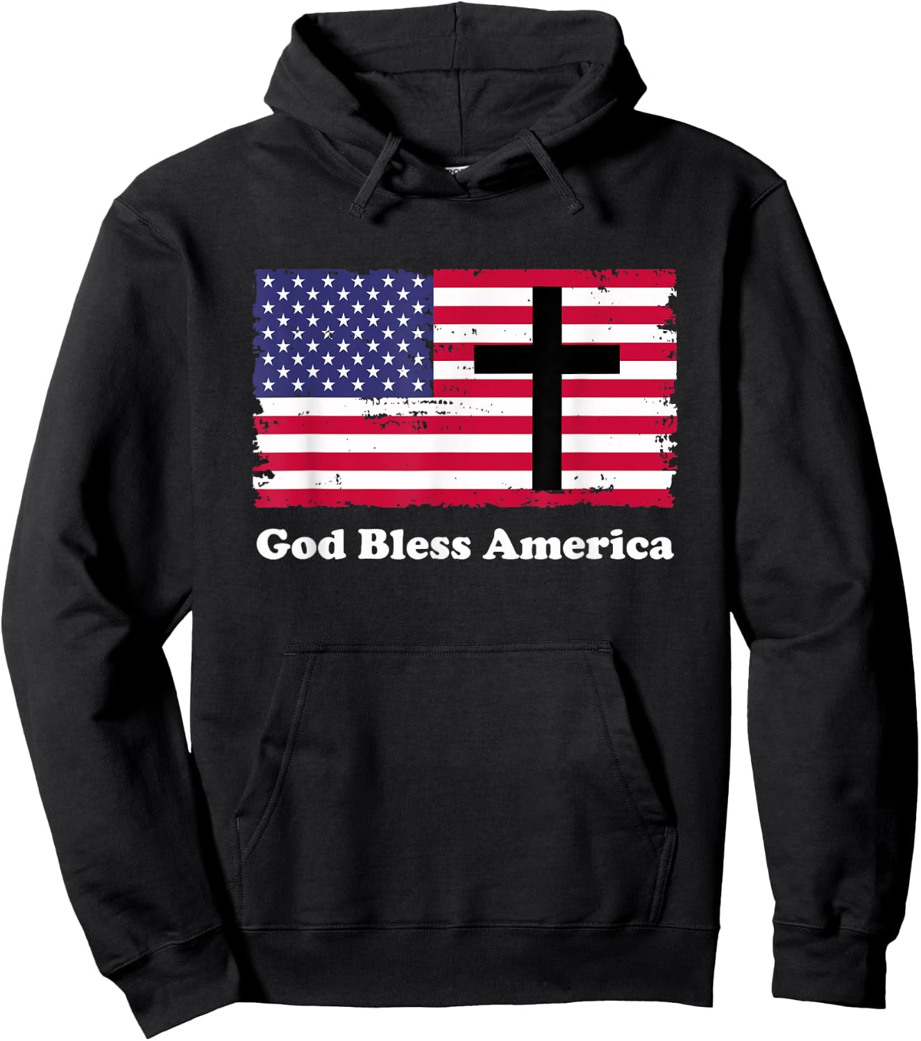 God Bless America Patriotic Flag with Cross Hoodie - Hoodie | Black