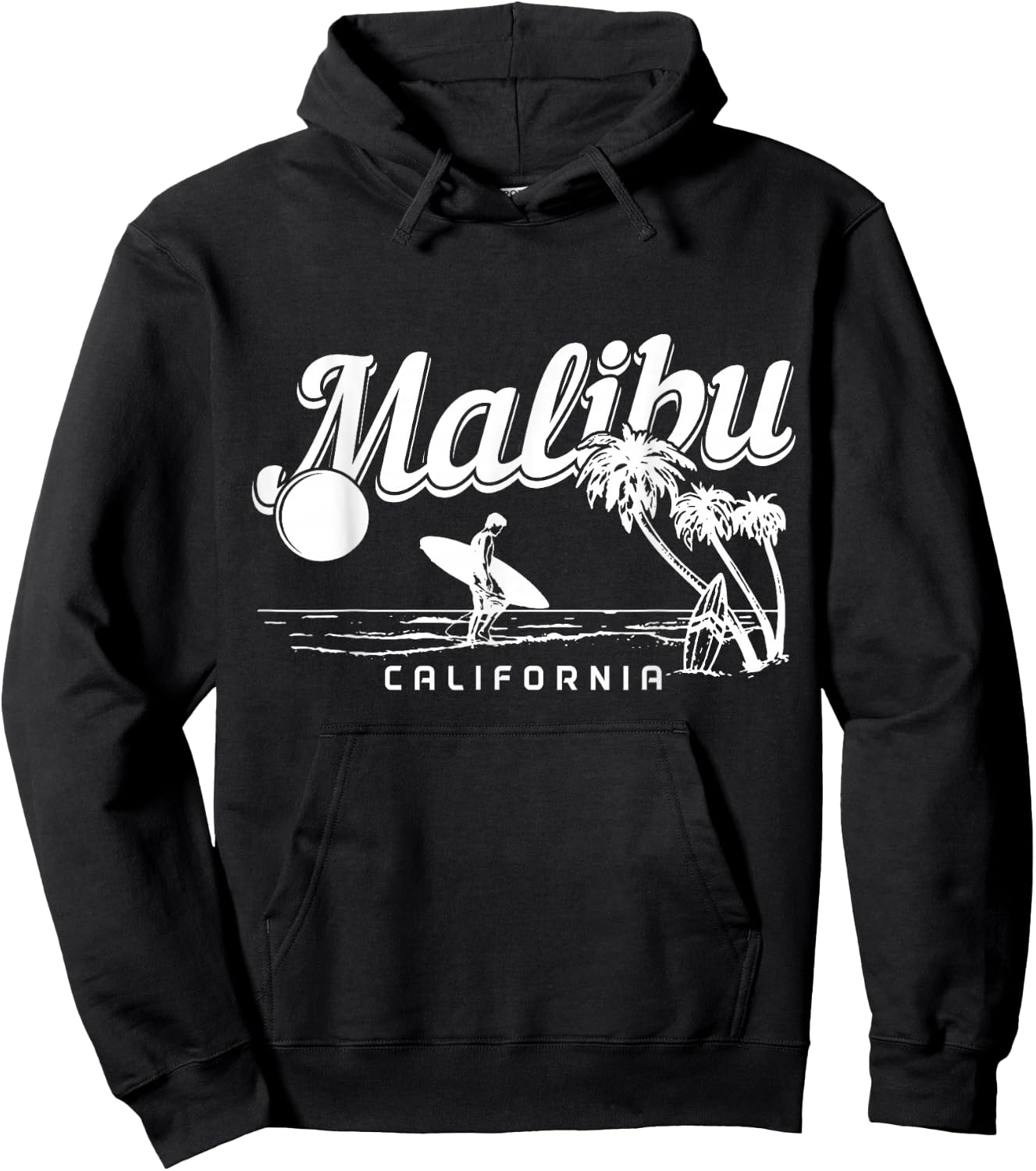 Malibu Beach California Surf Vintage Souvenir Surfing Surfer Hoodie - Hoodie | Black