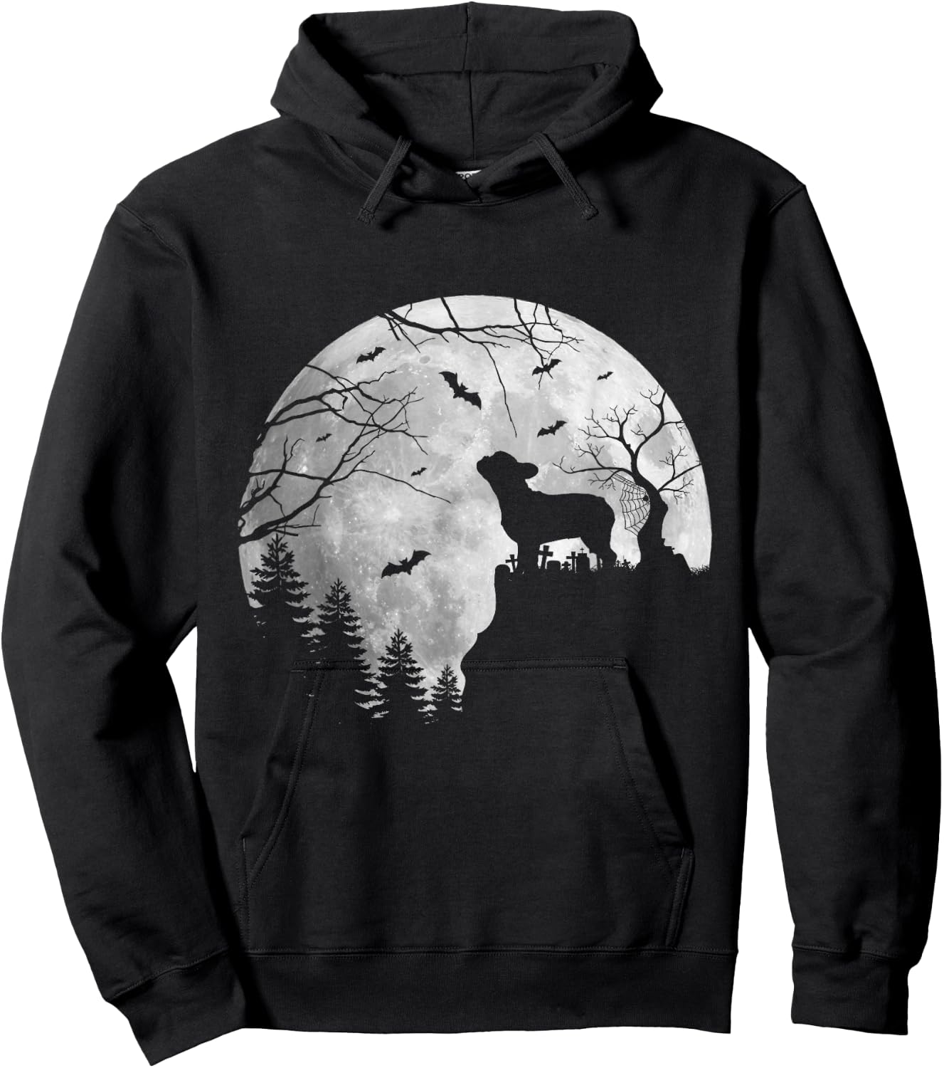 Frenchie Dog Moon Howl In Forest Halloween Dog Frenchie Women Kids Hoodie - Hoodie | Black