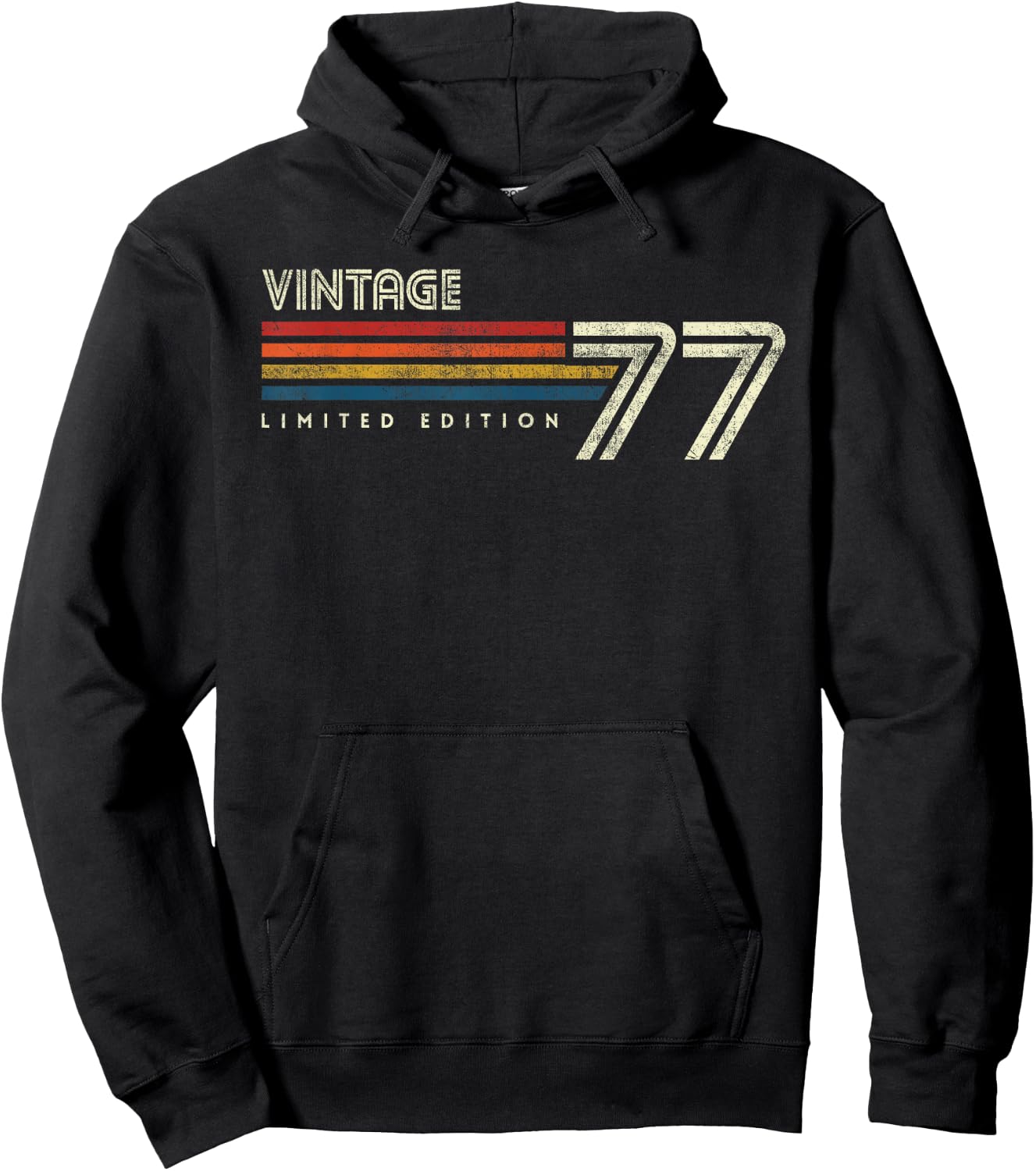 Vintage 1977 Chest Stripe Birthday Hoodie - Hoodie | Black