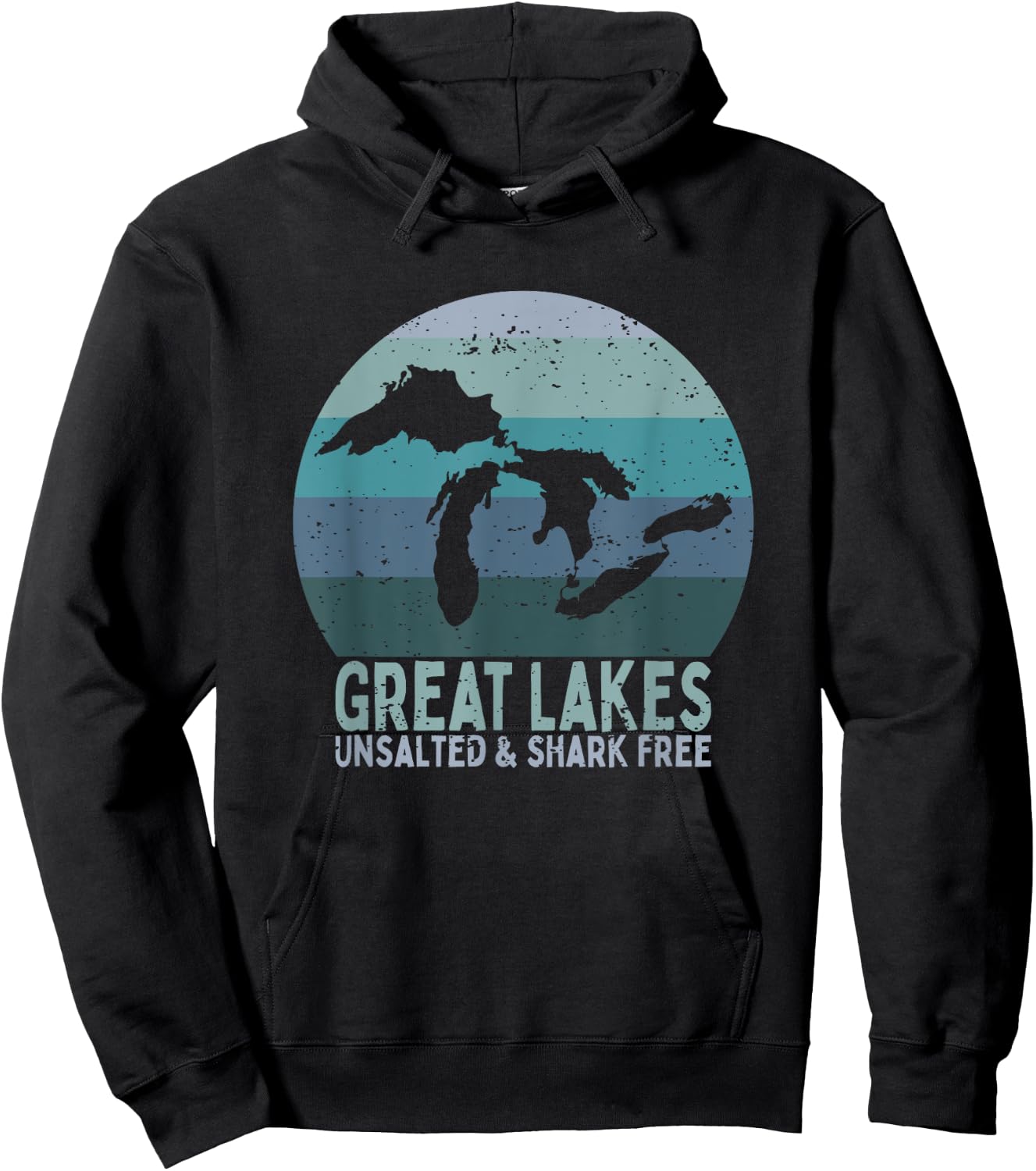 Vintage Great Lakes Unsalted and Shark Free Lake Life Hoodie - Hoodie | Black