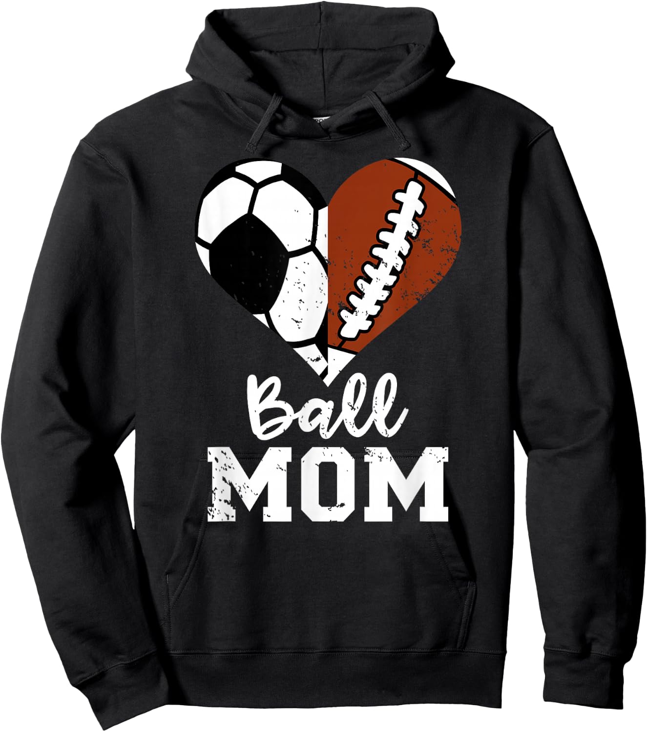 Ball Mom Heart Funny Football Soccer Mom Hoodie - Hoodie | Black