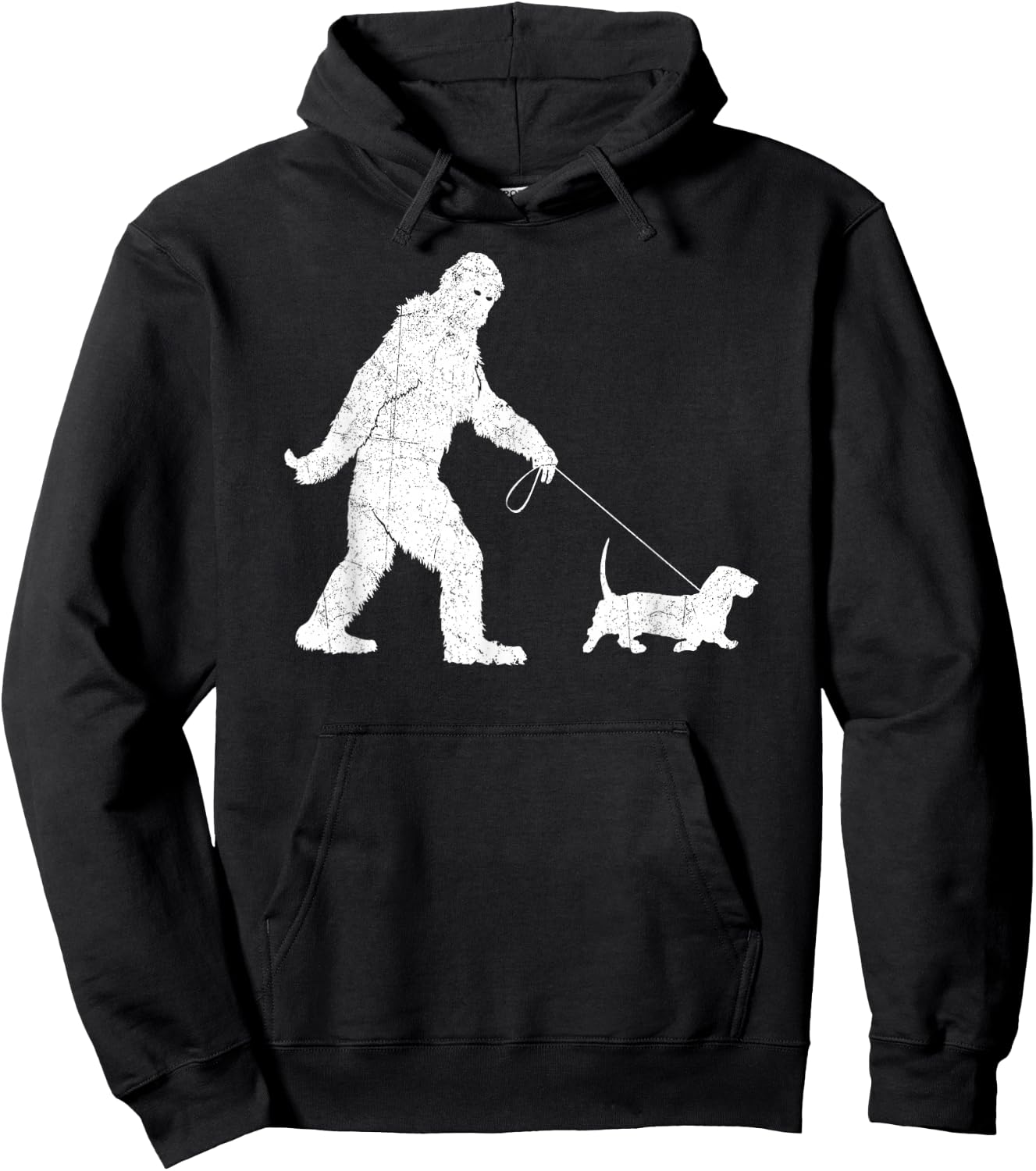 Funny Bigfoot Sasquatch Walking Basset Hound Dog Lovers Hoodie - Hoodie | Black