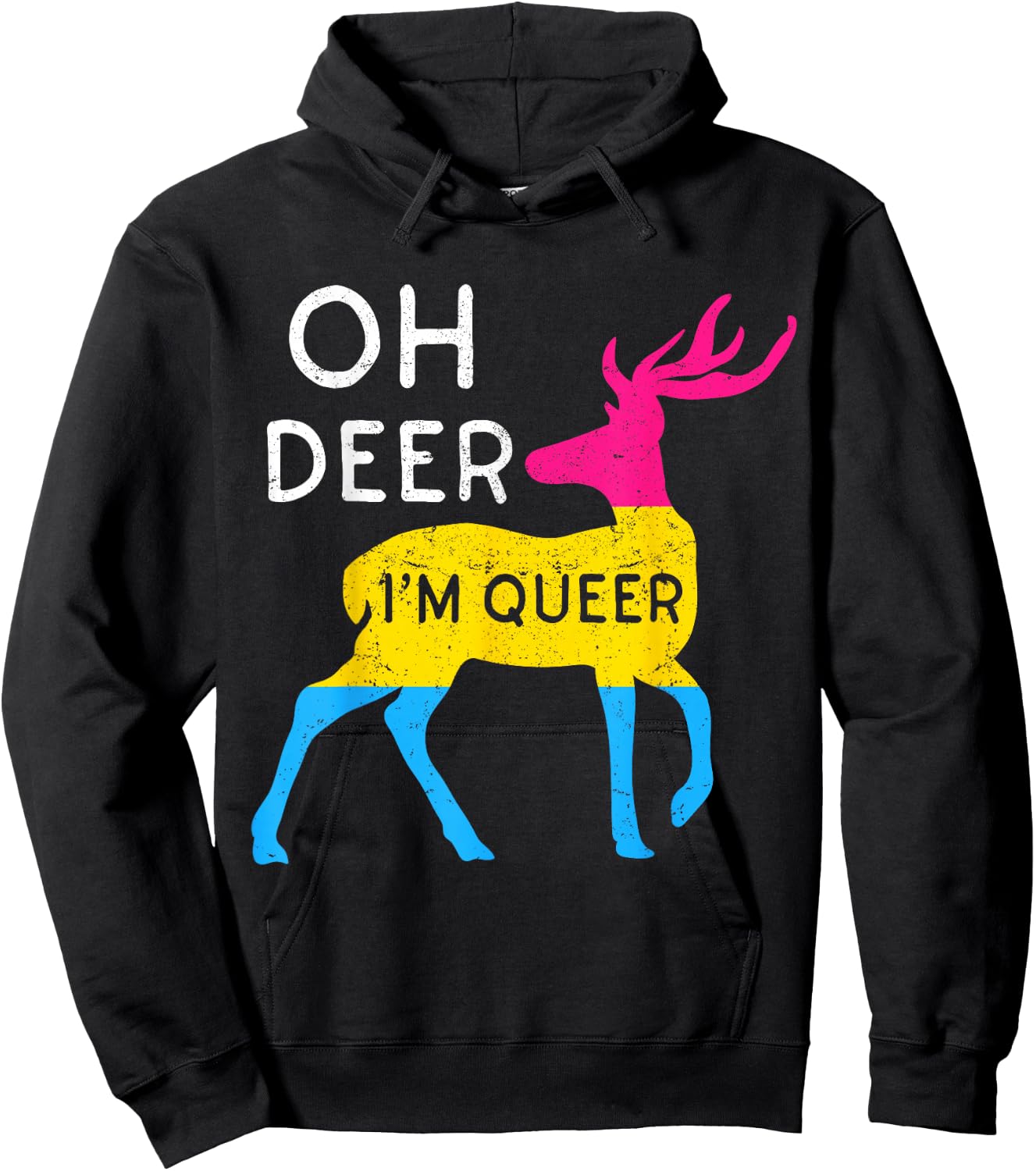 Oh Deer I'm Queer Pansexual Homosexuality Rainbow Flag Pride Hoodie - Hoodie | Black