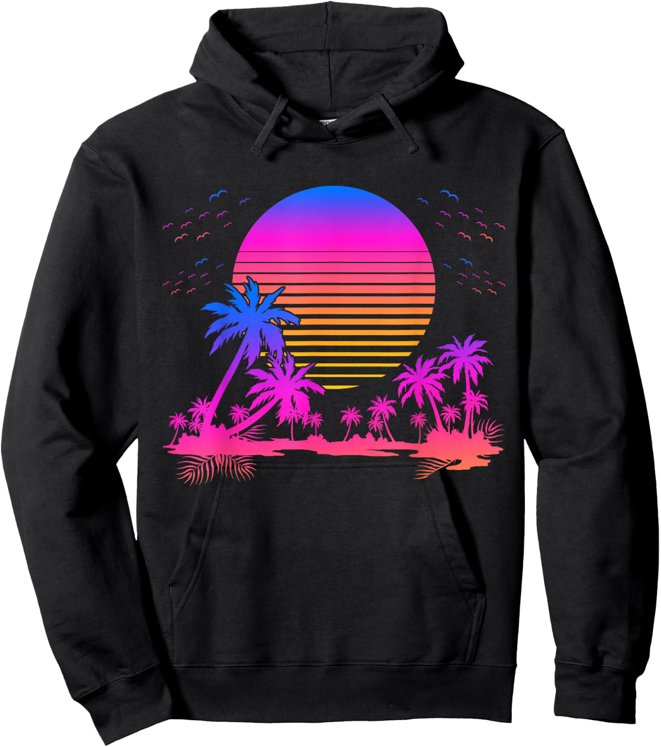Synthwave Summer 1980s Art Retro Palm Trees Vaporwave Hoodie - Hoodie | Black