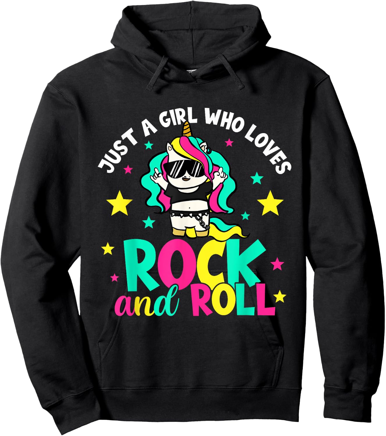 Just A Girl Who Loves Rock And Roll Funny Unicorn Lover Hoodie - Hoodie | Black