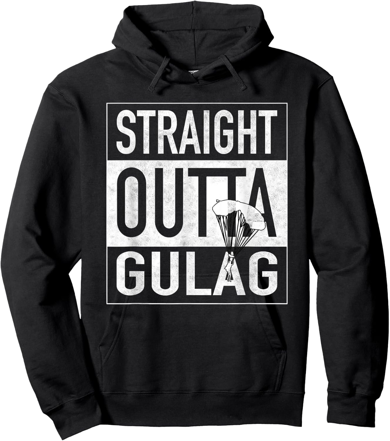 Straight Outta Gulag with Parachute for Gamers Hoodie - Hoodie | Black