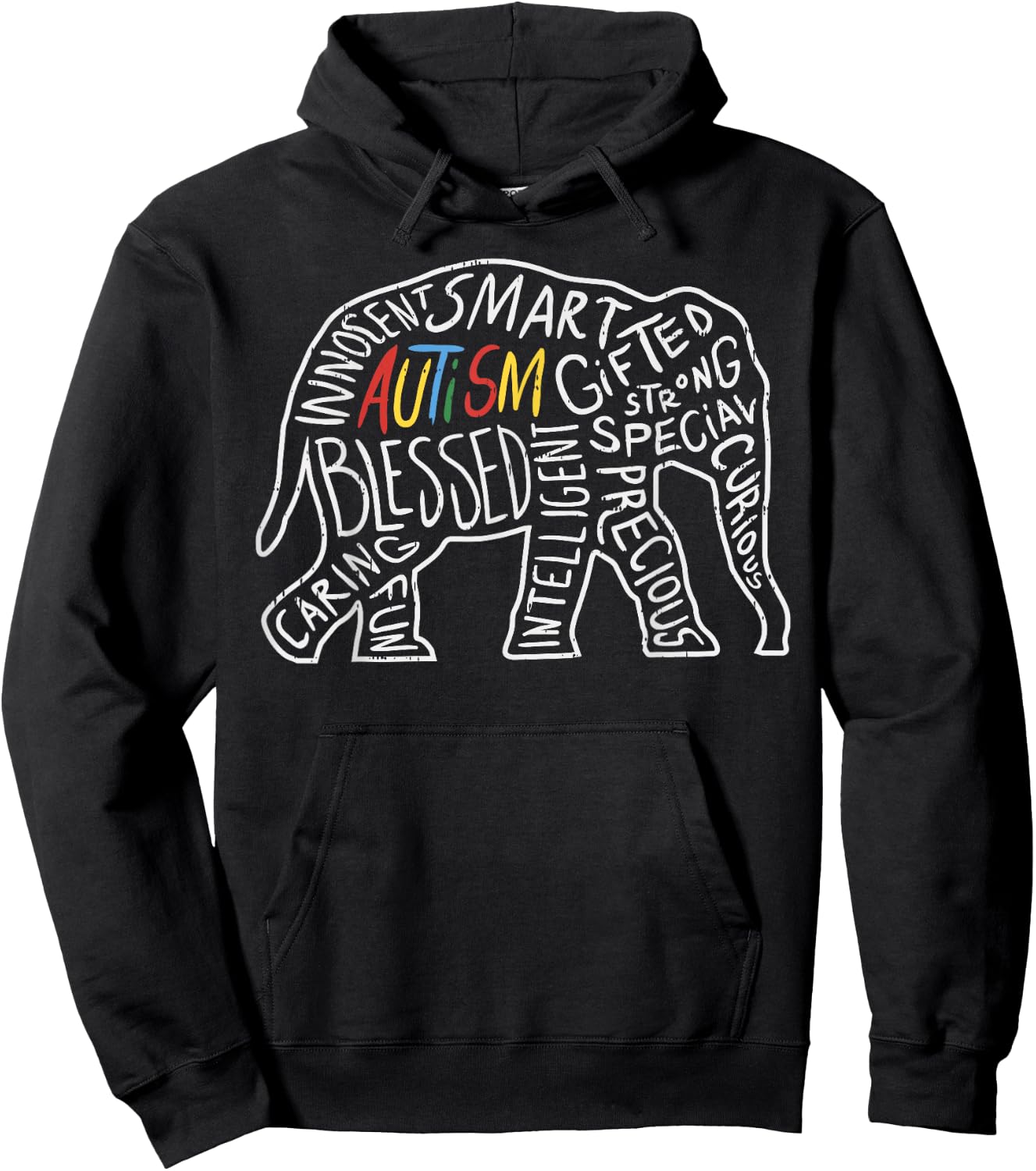 Autism Awareness Elephant Shirt Words Animal Lover Gift Hoodie - Hoodie | Black