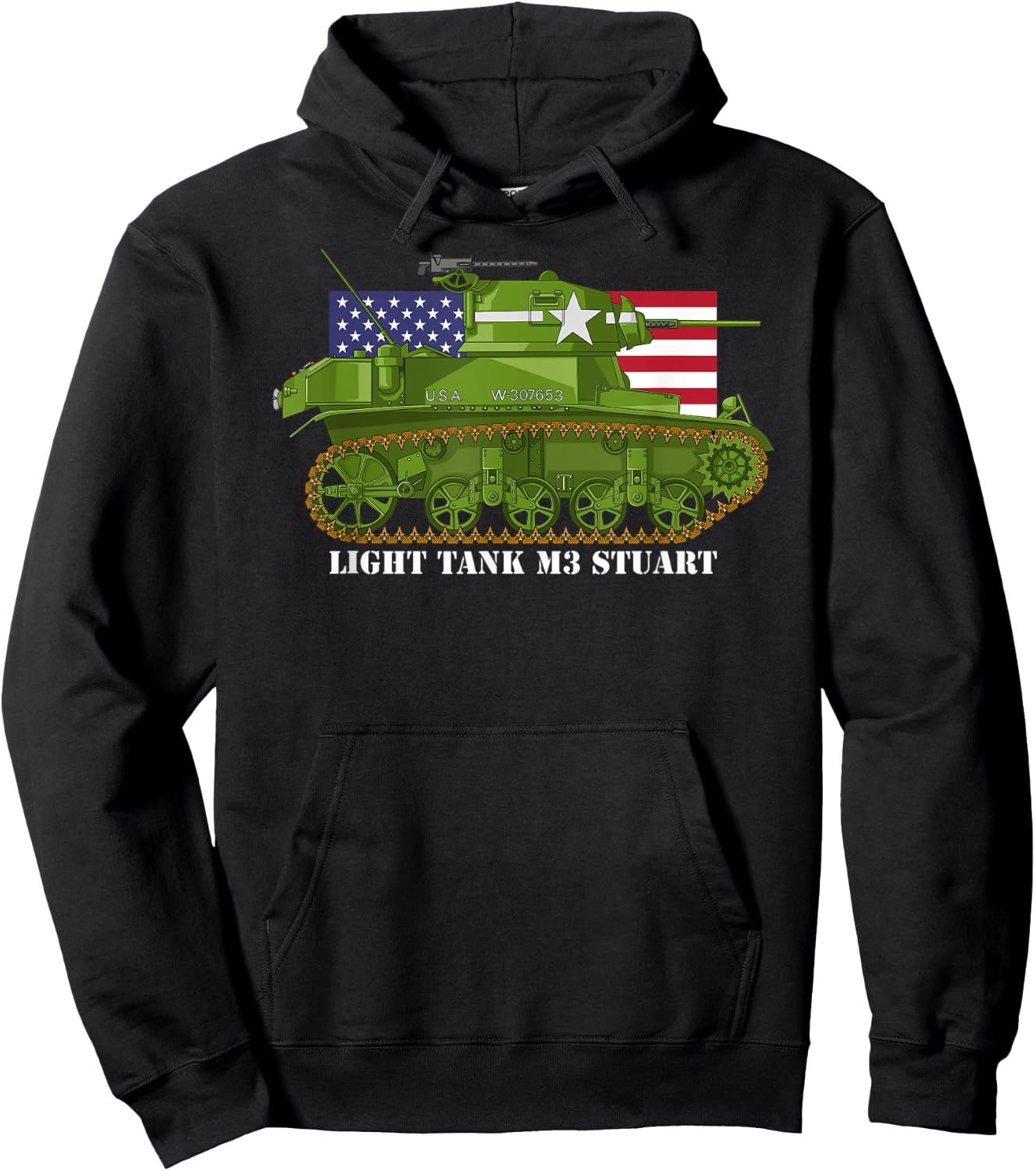 Light Tank M3 Stuart WW2 American Tanks USA Flag Women Kids Men Hoodie - Hoodie | Black