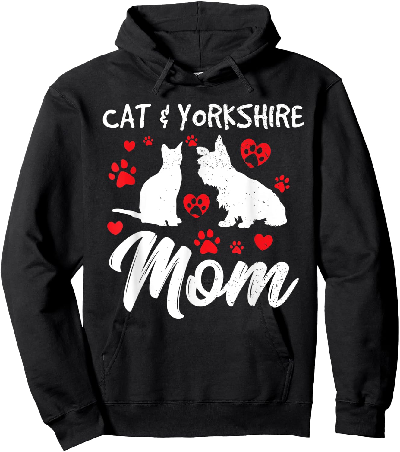 Cat and Yorkie Dog Mom Cute Yorkshire Mama Dog Owner Mother Hoodie - Hoodie | Black