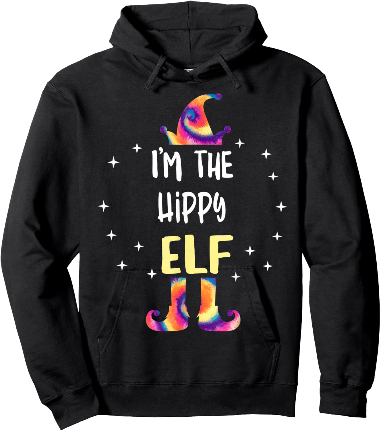 I'm The Hippy Elf Tie Dye Christmas Matching Family Hoodie - Hoodie | Black
