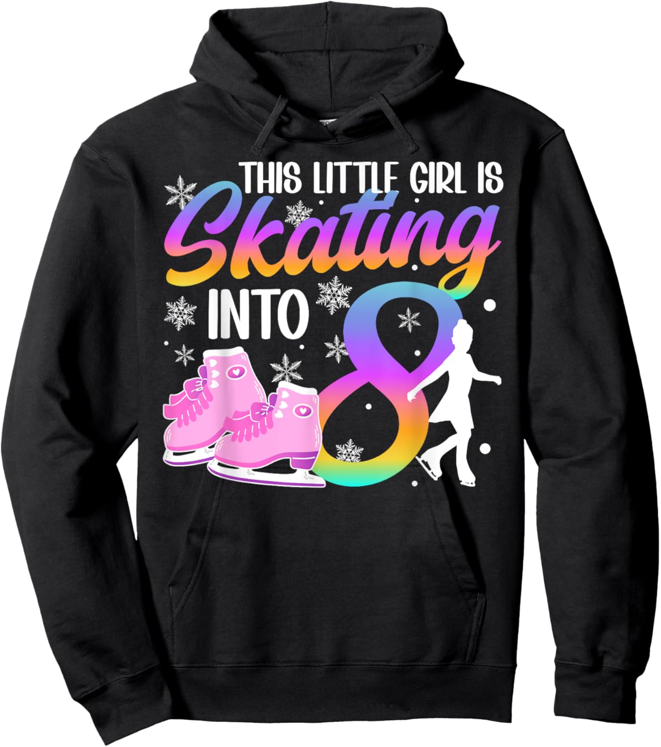 8th Birthday Party Ice Skating Girl 8 Year Old Ice Skater Hoodie - Hoodie | Black