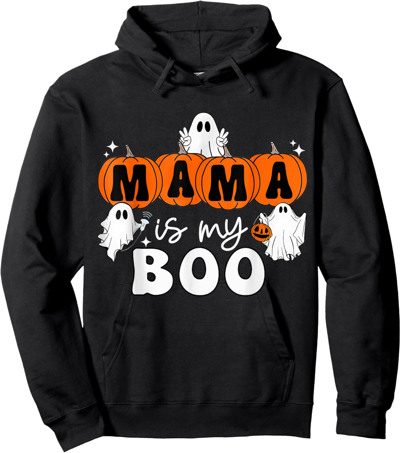 Retro Groovy Mama Is My Boo Cute Toddler Halloween Boys Girl Hoodie - Hoodie | Black