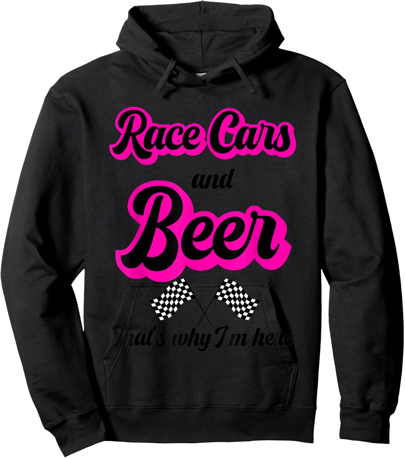 Race Car Gifts Women Pink Race Cars And Beer Checkered Flag Hoodie - Hoodie | Black