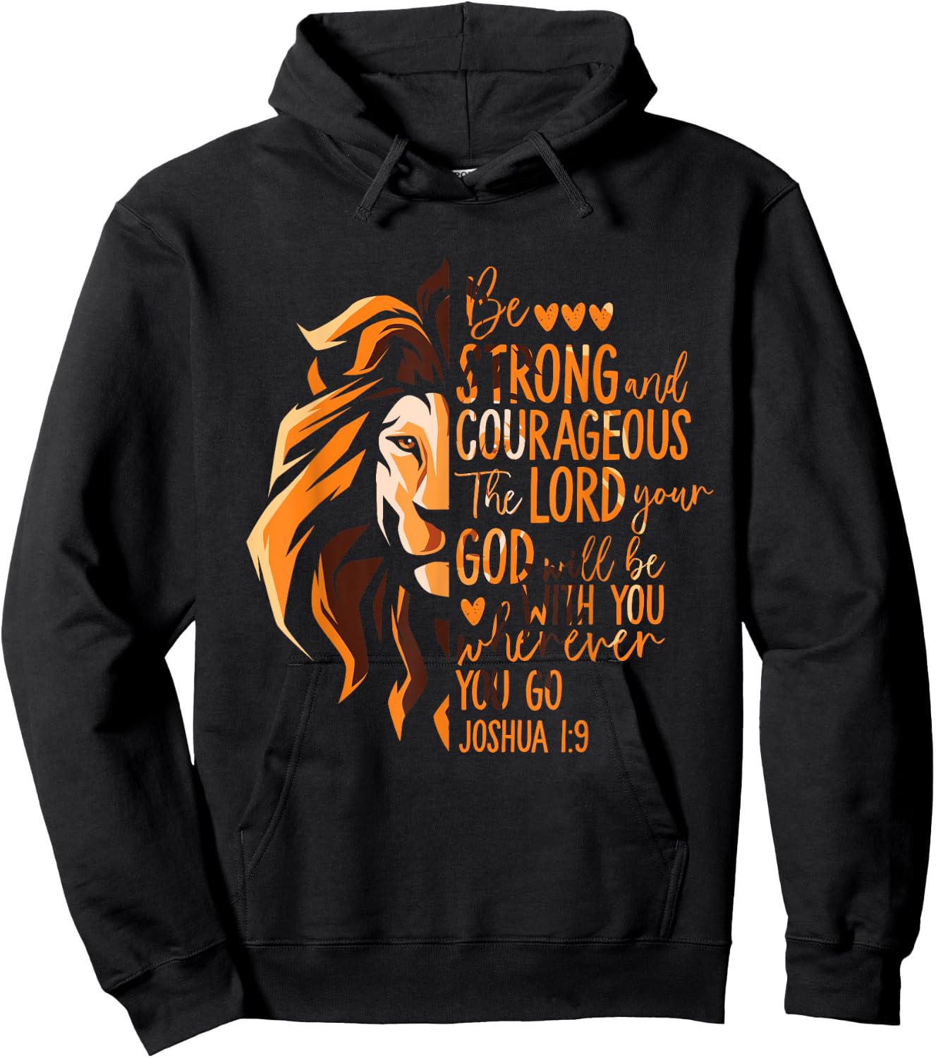 Christian Bible Verse Joshua 1:9 Lion Hoodie - Hoodie | Black