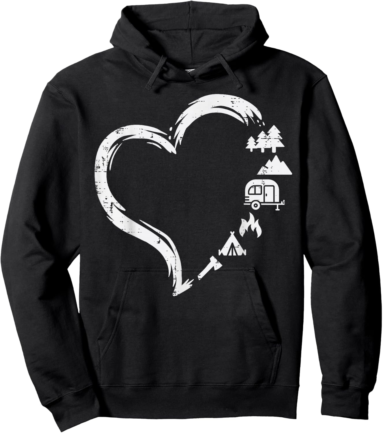 Trees RV Van Campfire Tent Heart Cute Love Camping Camper Hoodie - Hoodie | Black