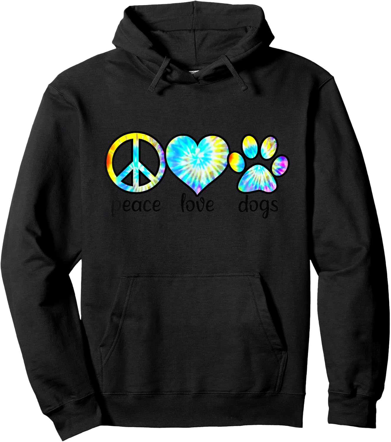 Dog Love Shirt Dog Mom Dog Dads Gift Peace Love Dogs Tie Dye Women Girls Kids Hoodie - Hoodie | Black