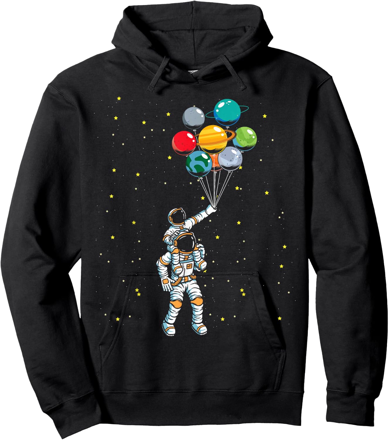 Universe Galaxy Space Planets Balloon Space Astronaut Hoodie - Hoodie | Black