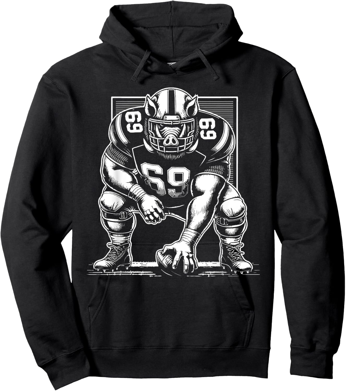 Awesome Hog Offensive Lineman Pig Line Center Football Hoodie - Hoodie | Black