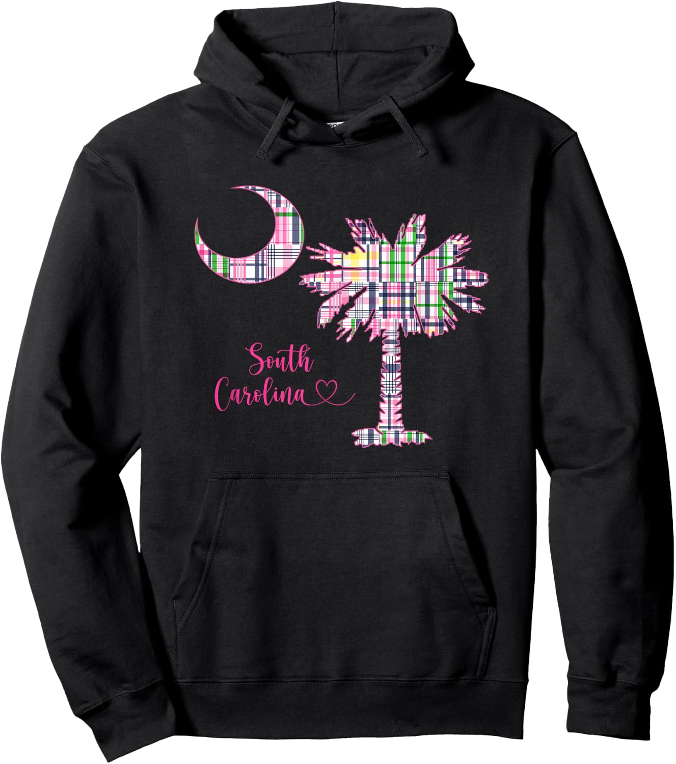 Hilton Head Island South Carolina Palm Moon Madras Plaid Hoodie - Hoodie | Black