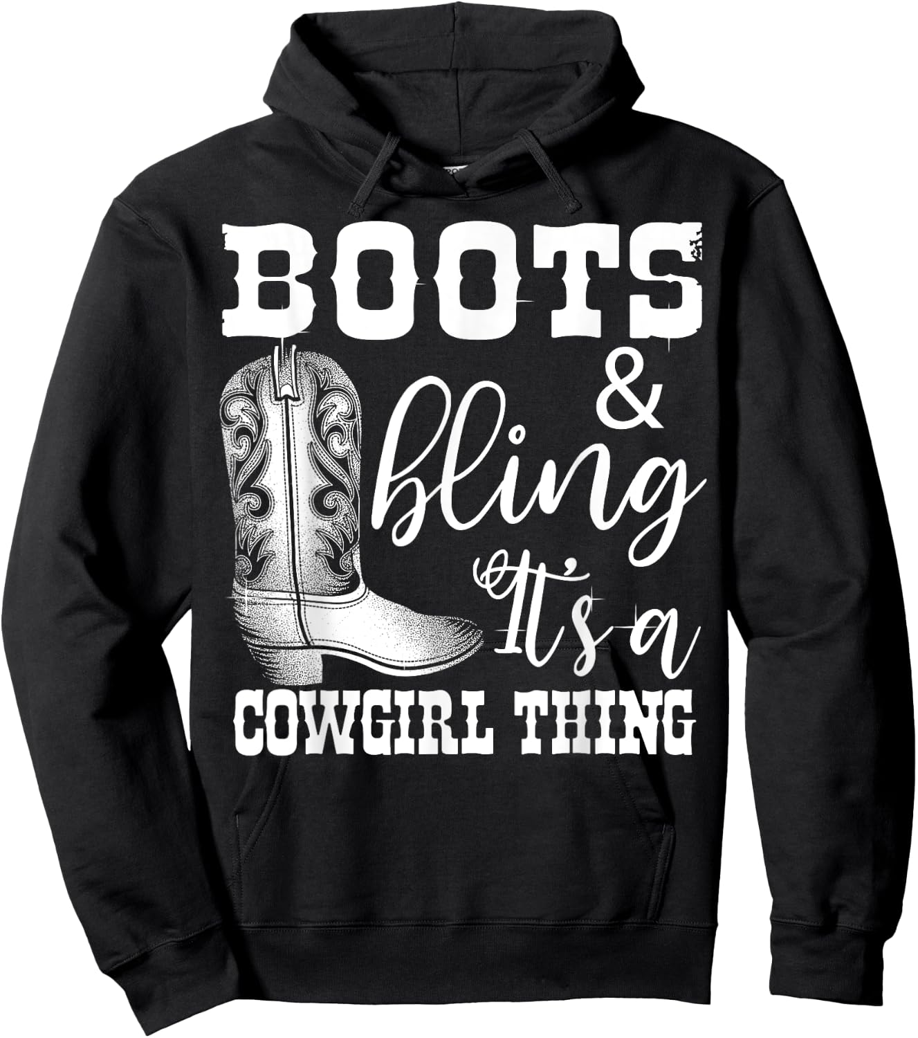 Funny Cowgirl Boots Bling Women Gift Cute Love Country Life Hoodie - Hoodie | Black