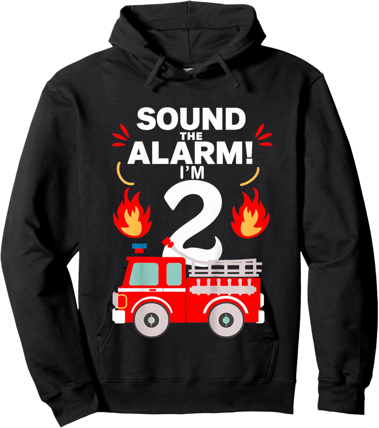 Kids 2nd Birthday Fire Truck 2 Year Old Birthday Boy Firefighter Hoodie - Hoodie | Black