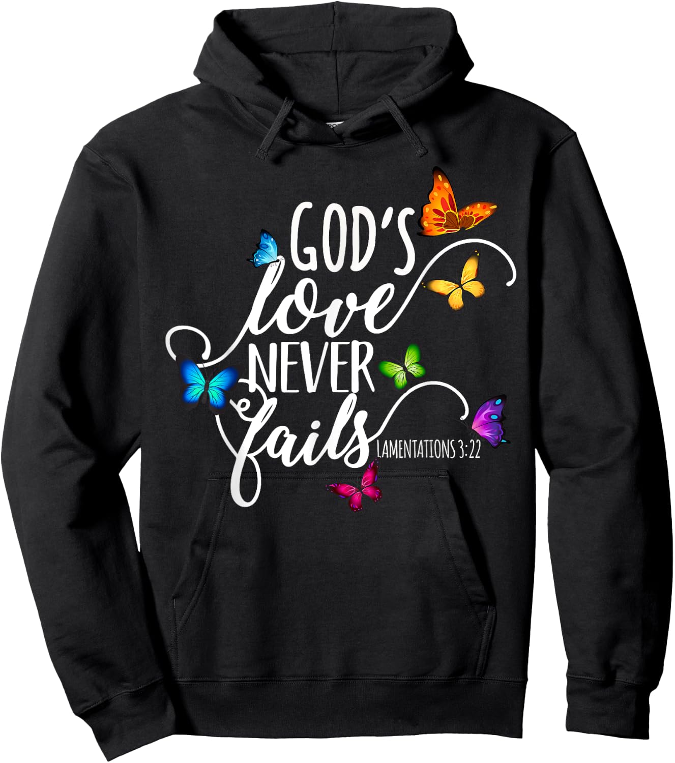 God's Love Never Fails - Butterfly Art - Religious Hoodie - Hoodie | Black