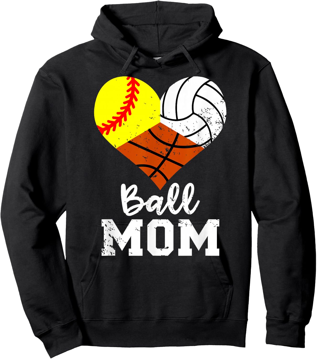 Ball Mom Funny Softball Volleyball Basketball Mom Hoodie - Hoodie | Black