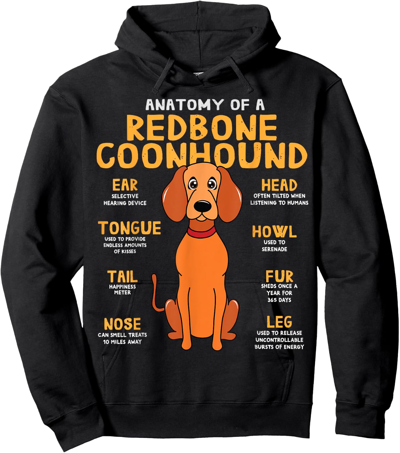 Redbone Coonhound Anatomy Funny Dog Mum Dad Gift Hoodie - Hoodie | Black