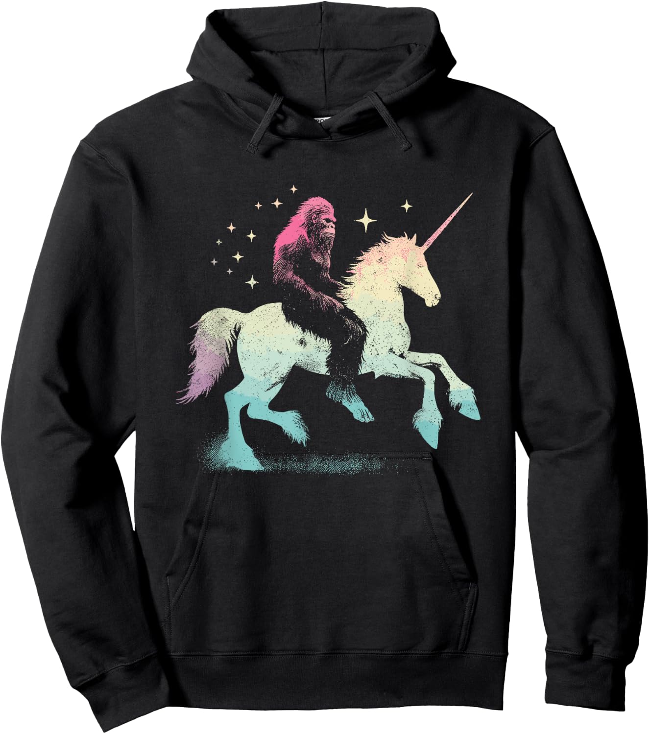 Bigfoot Riding A Unicorn - Funny Graphic Sasquatch Lover Hoodie - Hoodie | Black