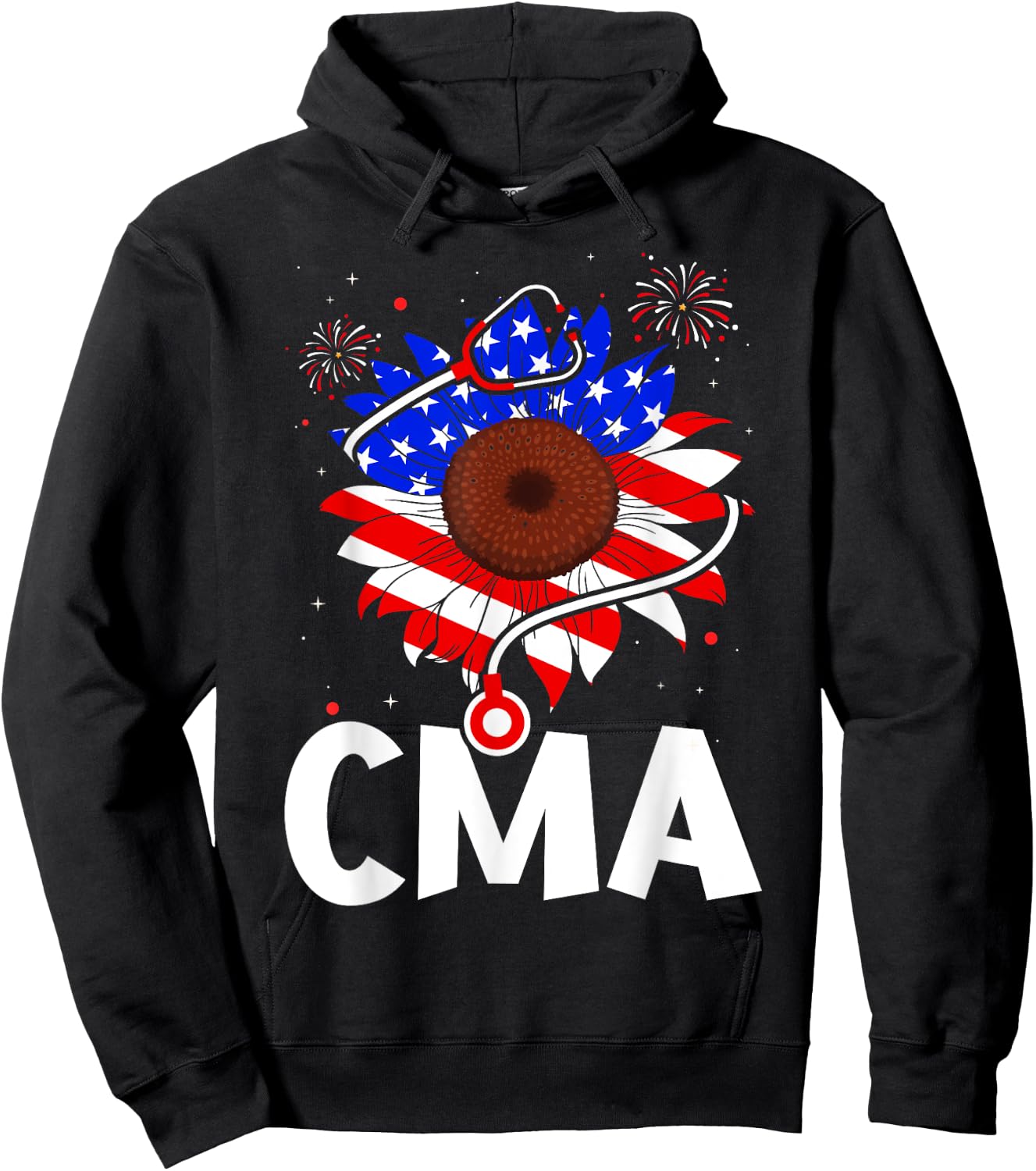 Patriotic Nurse CMA 4th Of July American Flag Sunflower Love Kids Men Hoodie - Hoodie | Black