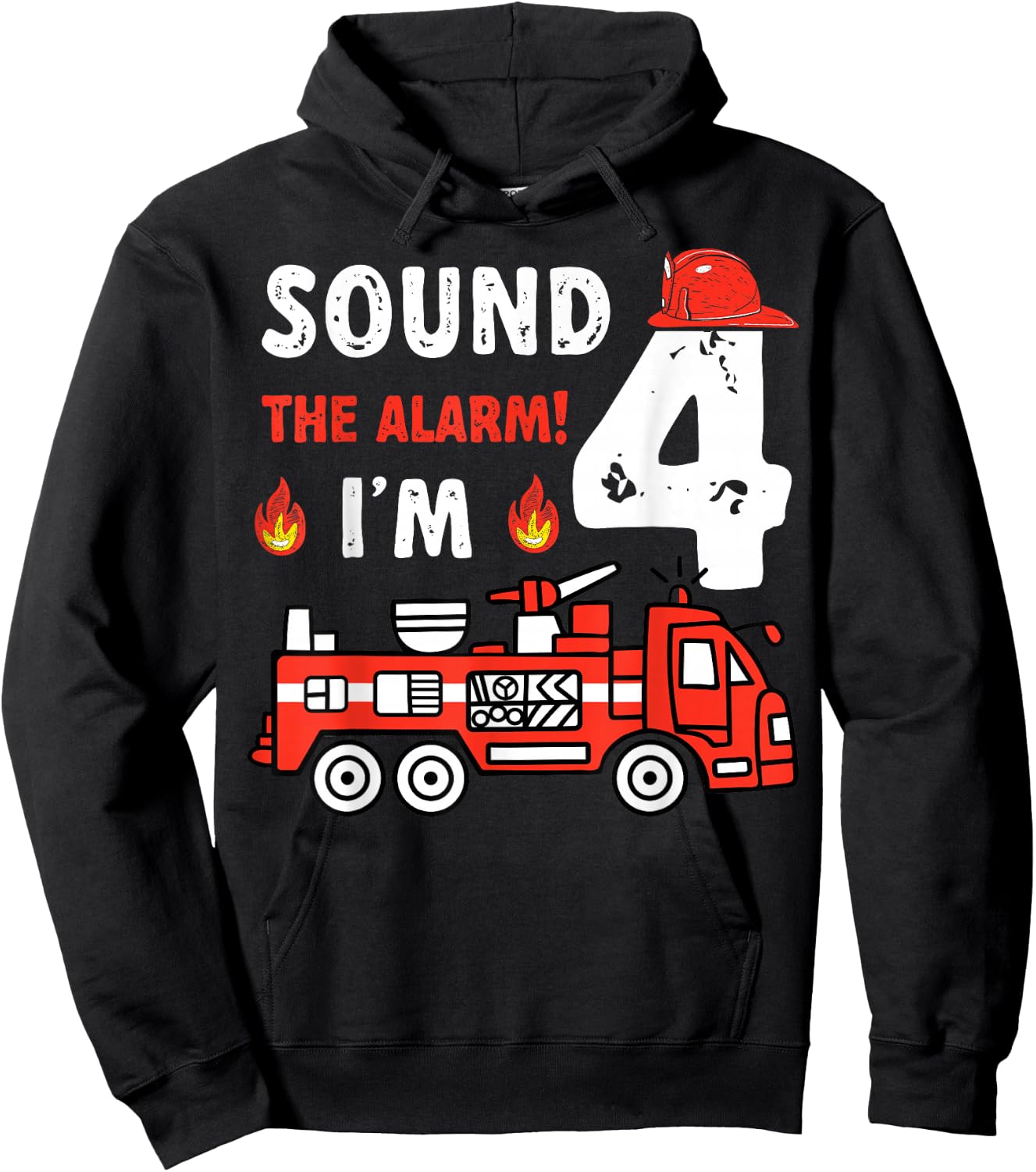 Sound Alarm I'm 4 Fire Truck 4th Birthday Firefighter Kids Hoodie - Hoodie | Black