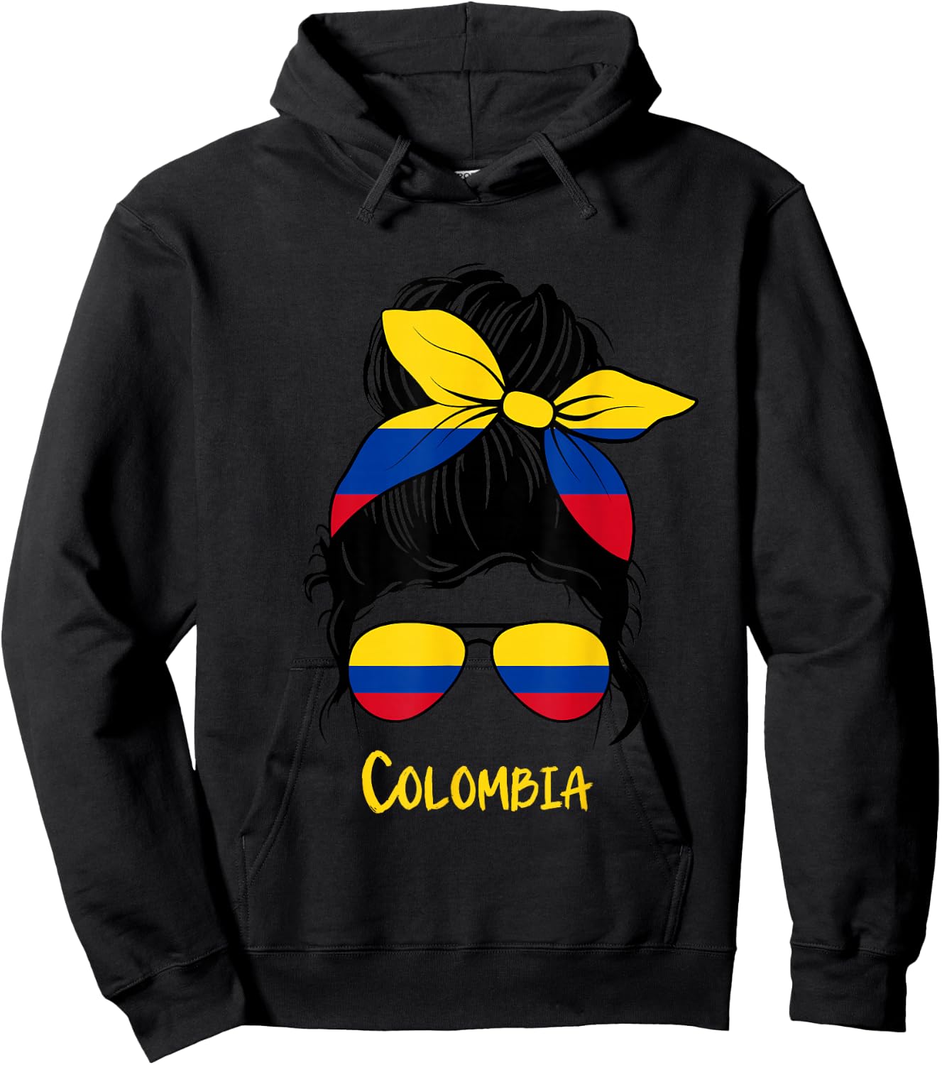 Colombian Girl Bandana Glasses Flag Colors Latina Pride Hoodie - Hoodie | Black