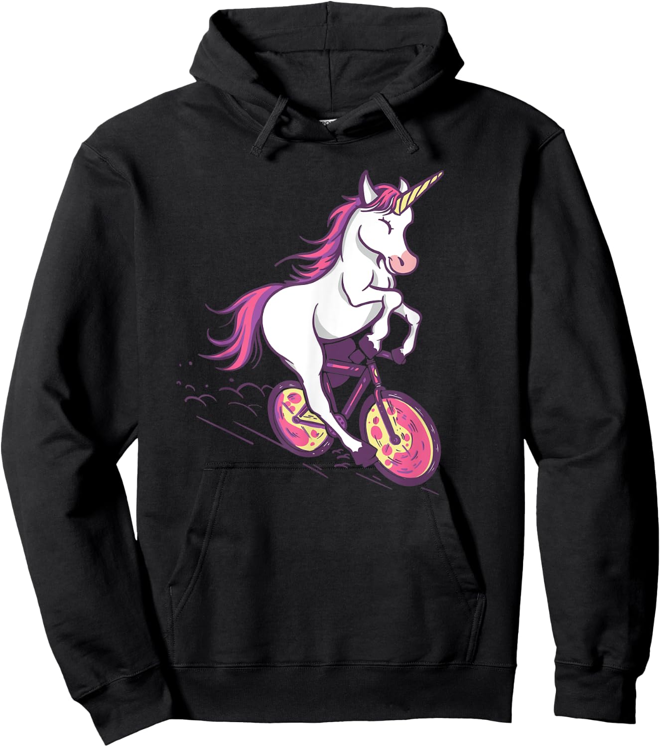 Magical Unicorn Riding Bike - Cute Illustration Hoodie - Hoodie | Black
