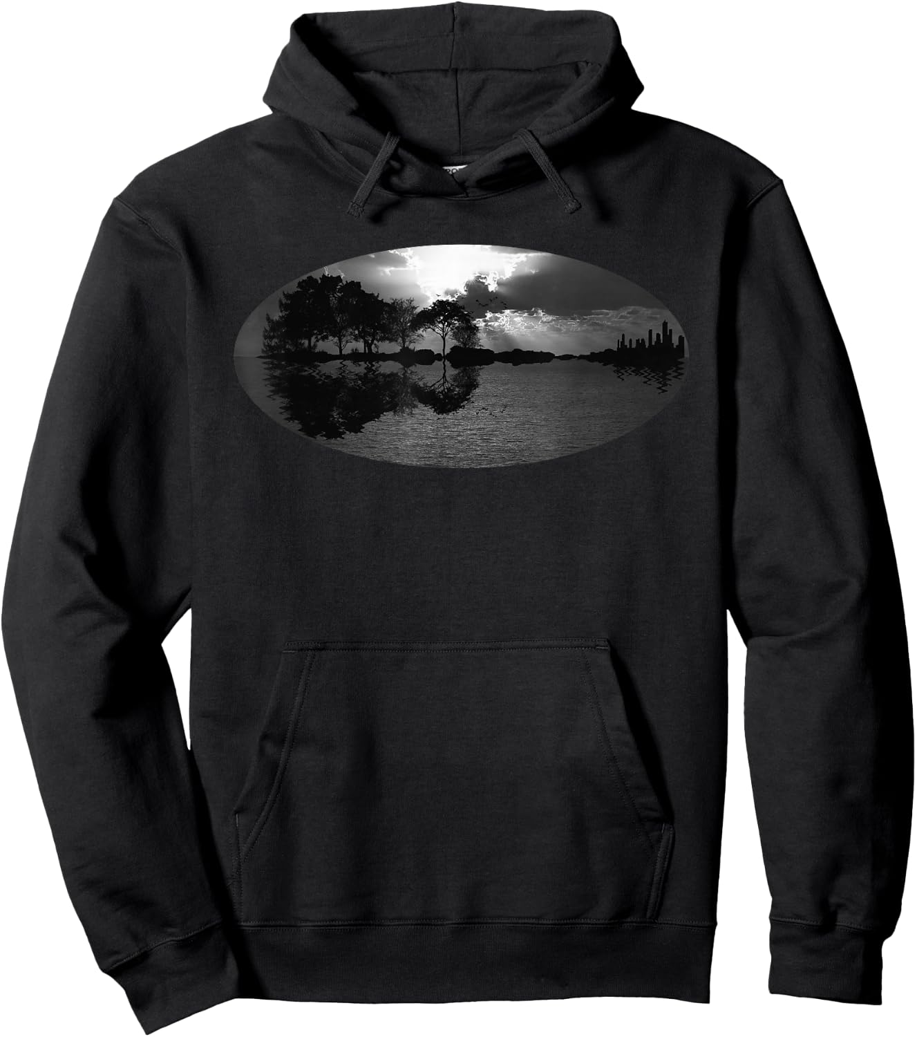 Guitar Sunset Sky Trees City Water Reflection Special Design Hoodie - Hoodie | Black
