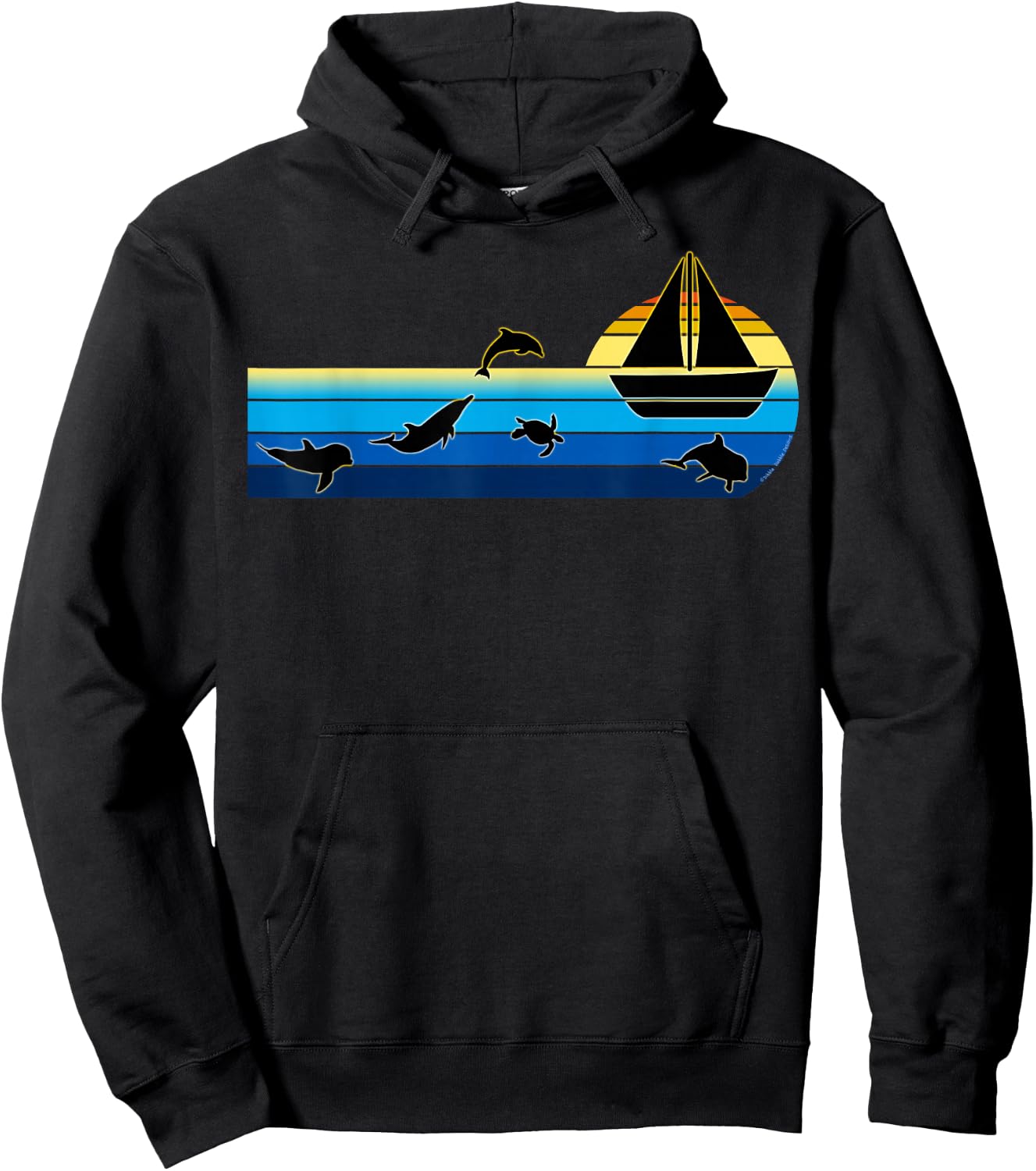 Nautical Sunrise Sailboat with Dolphins Beach Summer Sailing Hoodie - Hoodie | Black
