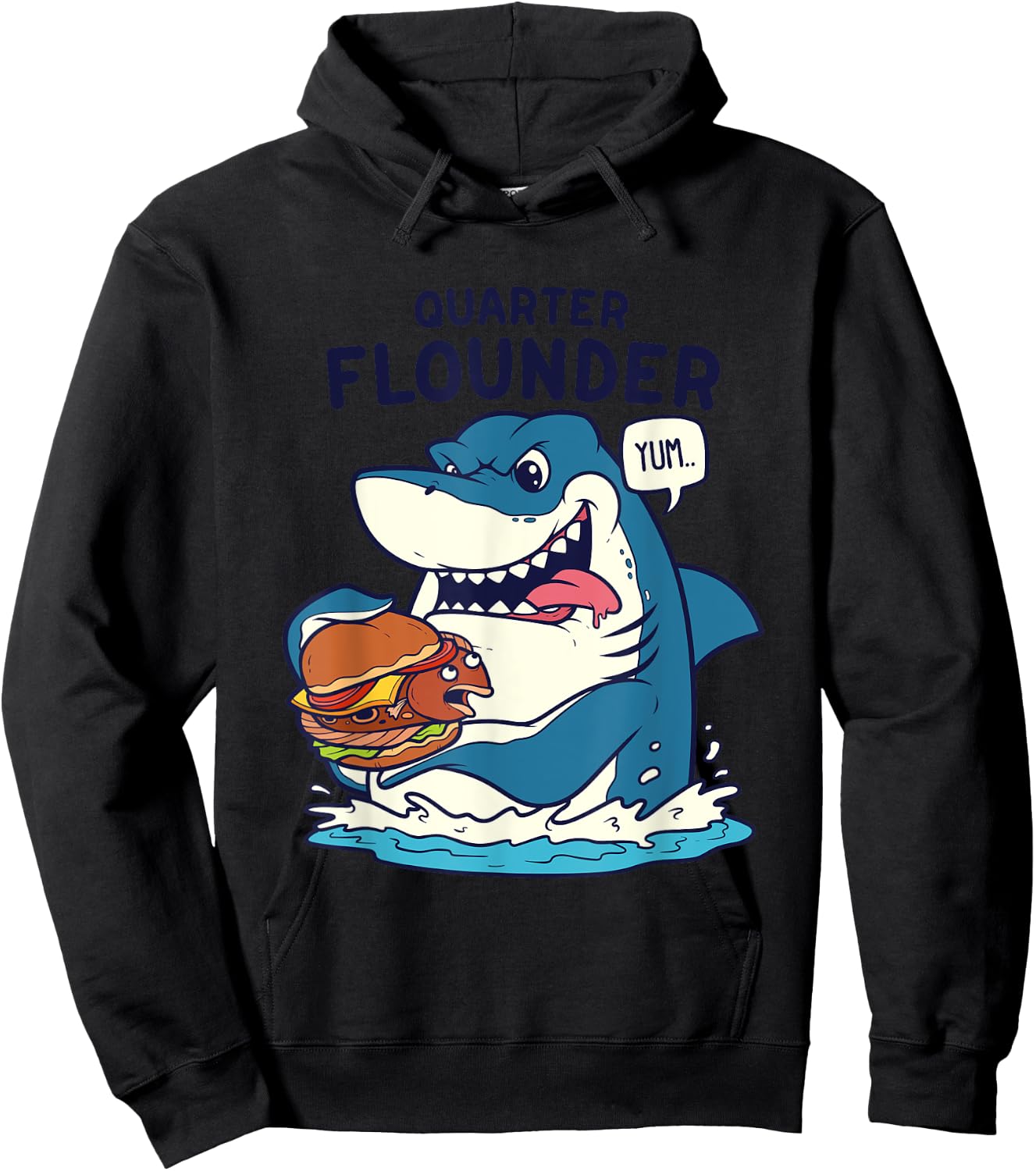Funny Great White Shark Quarter Flounder Pun Shark Hoodie - Hoodie | Black