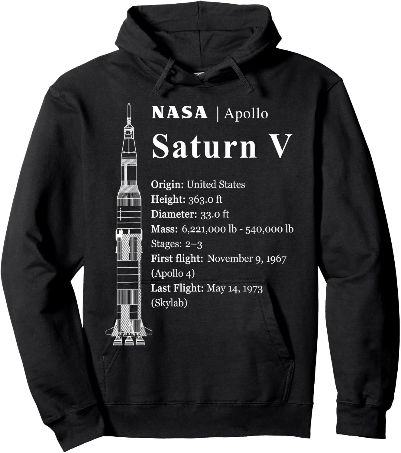 Saturn V Blueprint Style - NASA History - Apollo Program Hoodie - Hoodie | Black