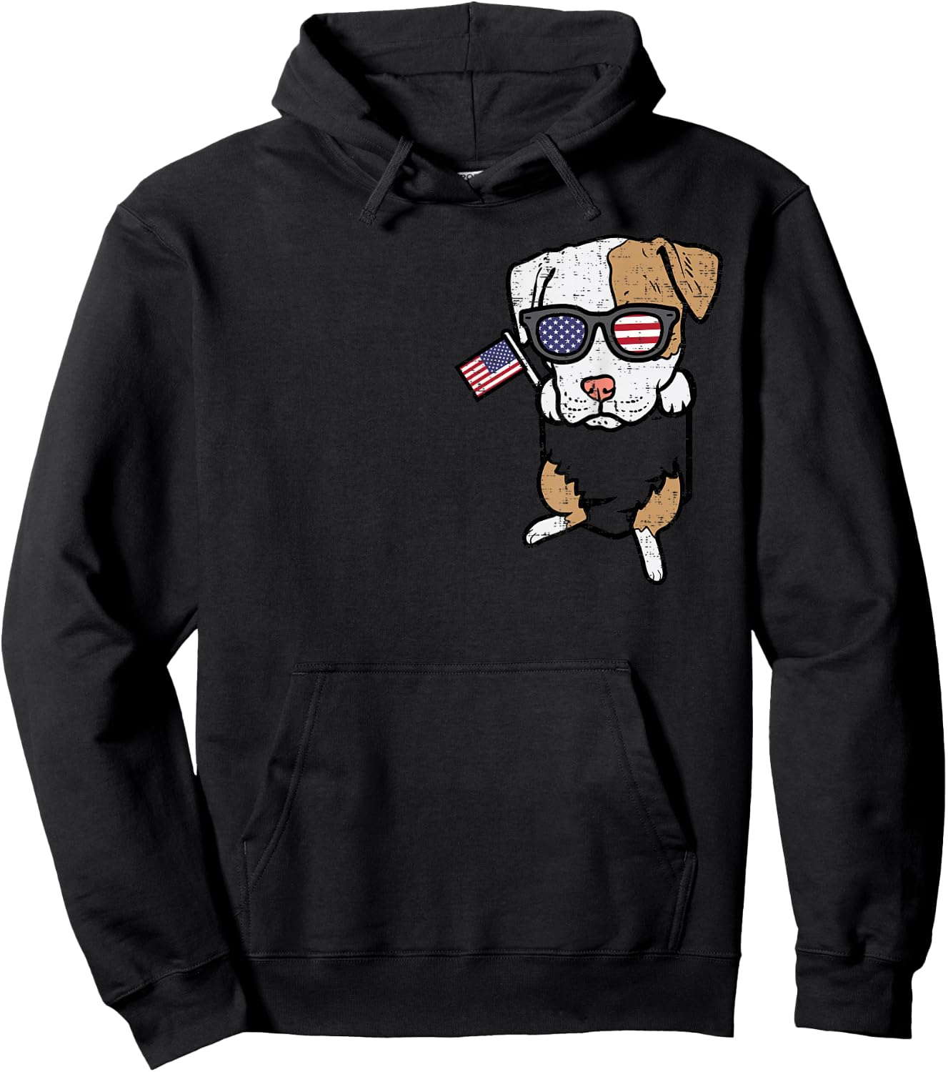 Pitbull Pocket Cute Pit American USA 4th Of July Fourth Dog Hoodie - Hoodie | Black